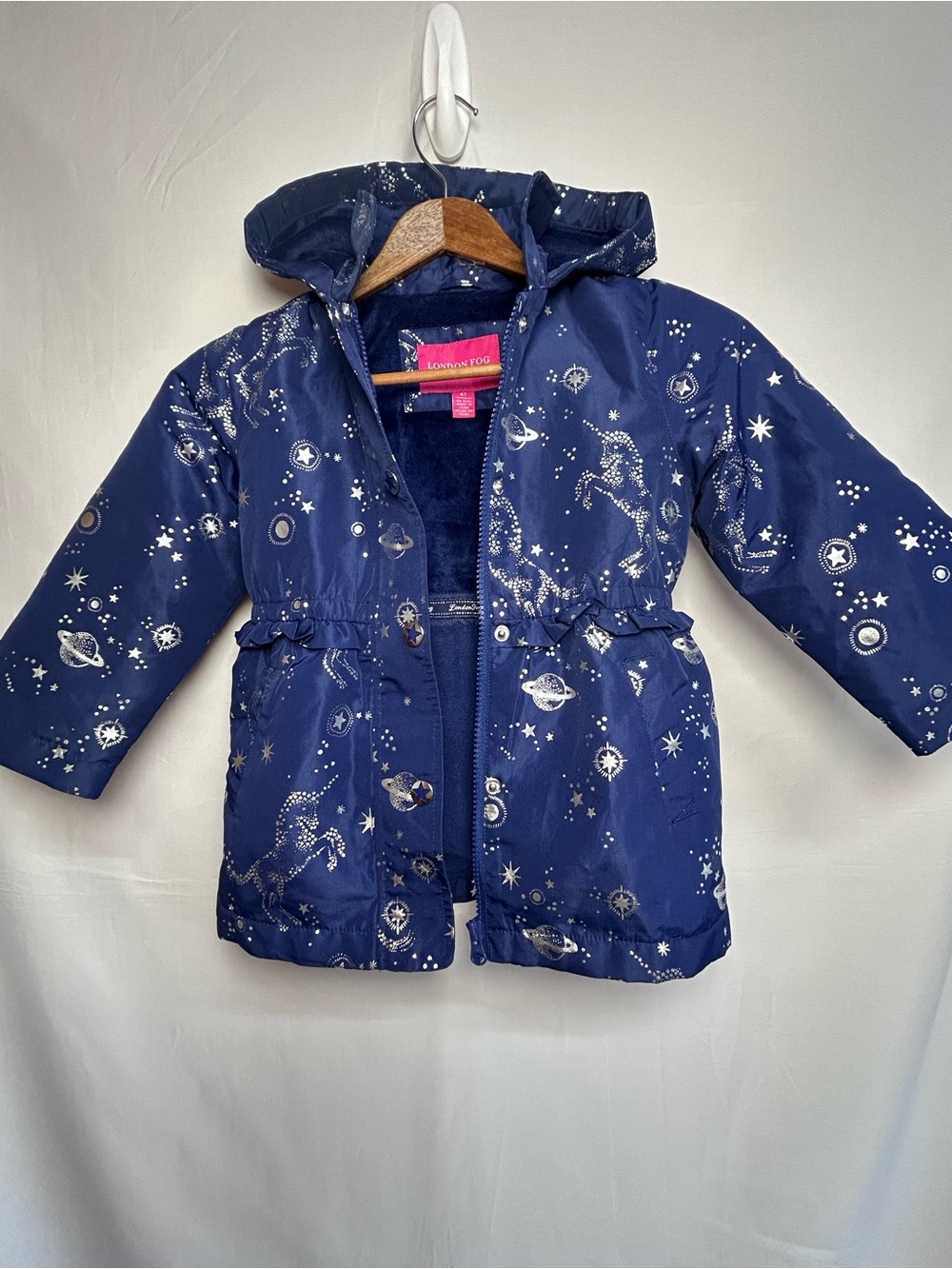 London Fog Navy Space & Unicorn Hooded Puffer Coat